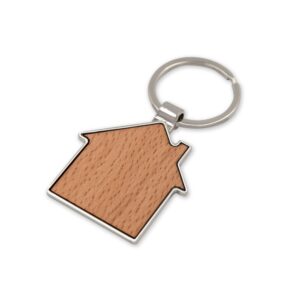 Schlüsselanhänger Haus aus Holz mit individuellem Branding